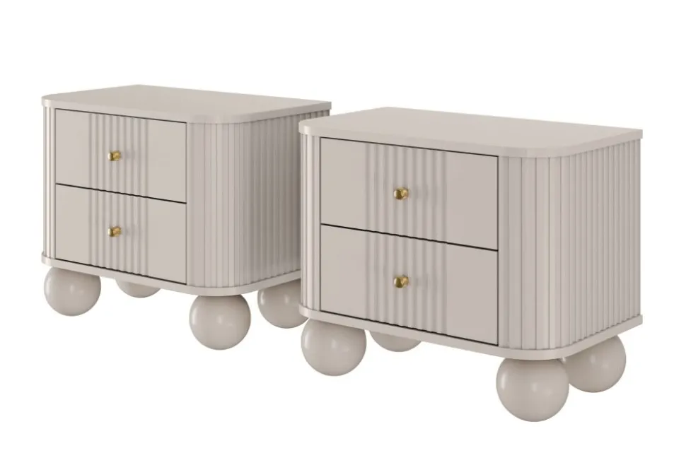 2 x VESPER SZAFKA NOCNA 56 2SZ - cashmere mdf / cashmere / złote uchwyty / nogi kule