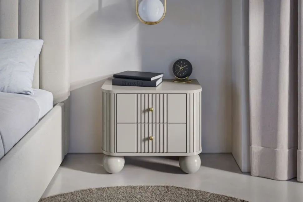 2 x VESPER SZAFKA NOCNA 56 2SZ - cashmere mdf / cashmere / złote uchwyty / nogi kule