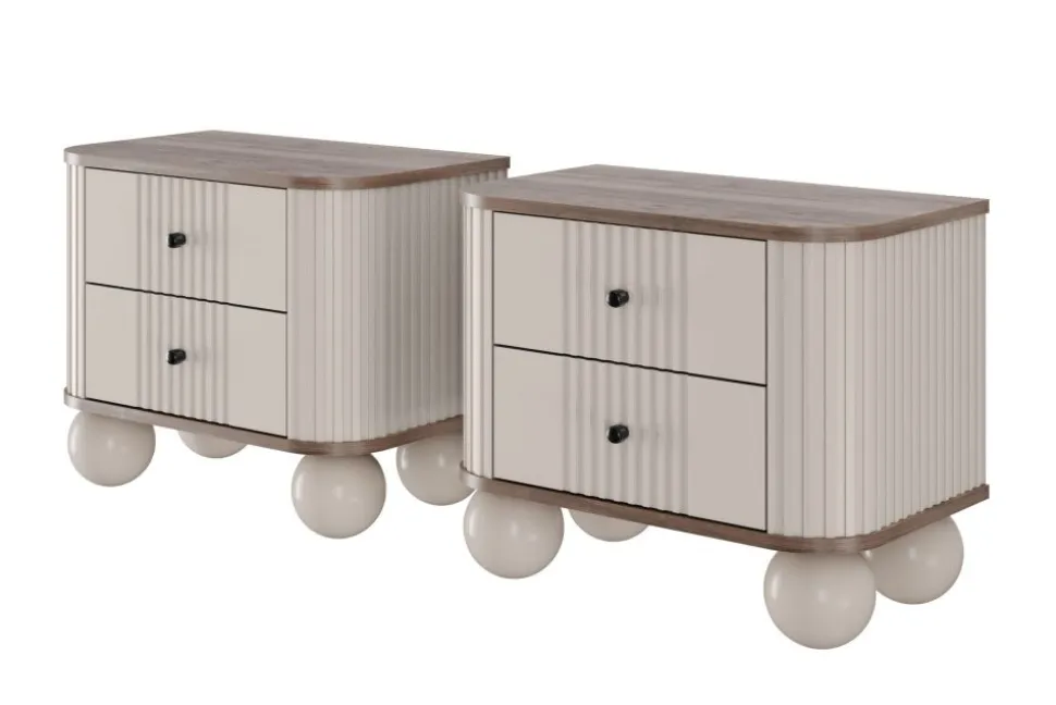 2 x VESPER SZAFKA NOCNA 56 2SZ - cashmere mdf / orzech / czarne uchwyty / nogi kule