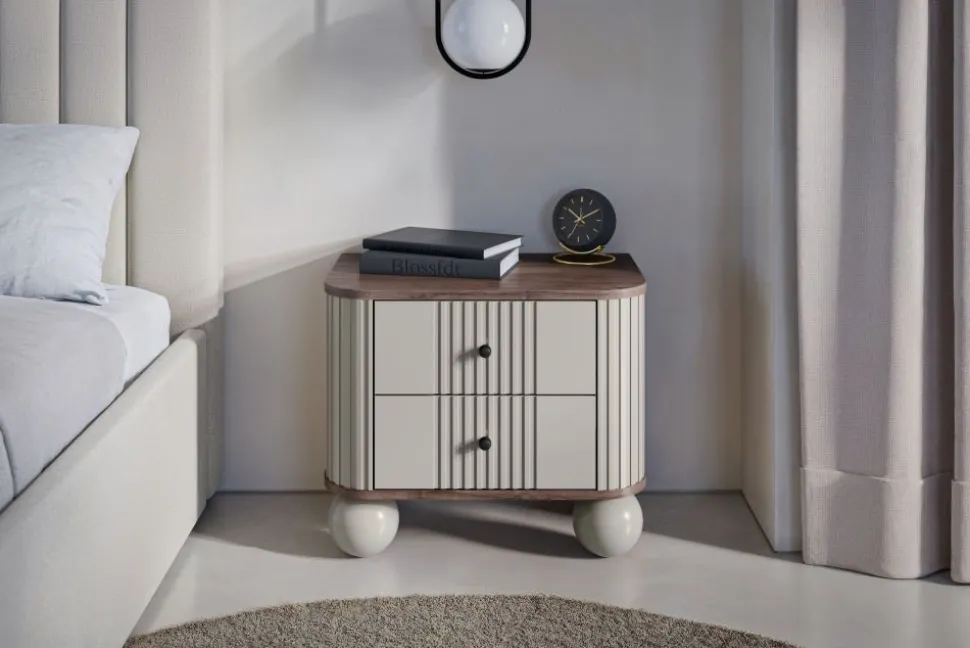 2 x VESPER SZAFKA NOCNA 56 2SZ - cashmere mdf / orzech / czarne uchwyty / nogi kule