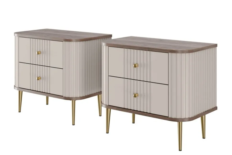 2 x VESPER SZAFKA NOCNA 56 2SZ - cashmere mdf / orzech / złote nogi