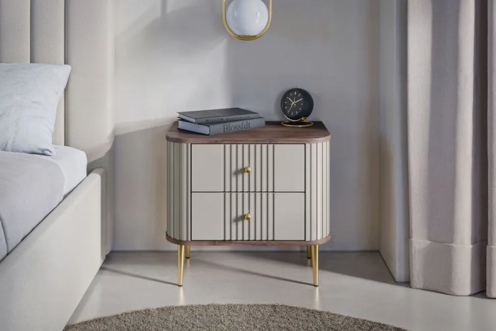 2 x VESPER SZAFKA NOCNA 56 2SZ - cashmere mdf / orzech / złote nogi