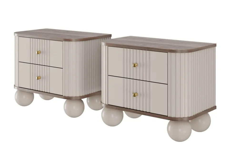 2 x VESPER SZAFKA NOCNA 56 2SZ - cashmere mdf / orzech / złote uchwyty / nogi kule