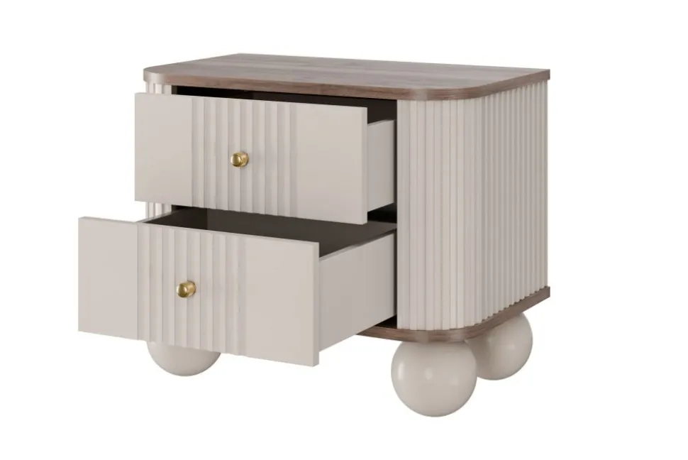 2 x VESPER SZAFKA NOCNA 56 2SZ - cashmere mdf / orzech / złote uchwyty / nogi kule