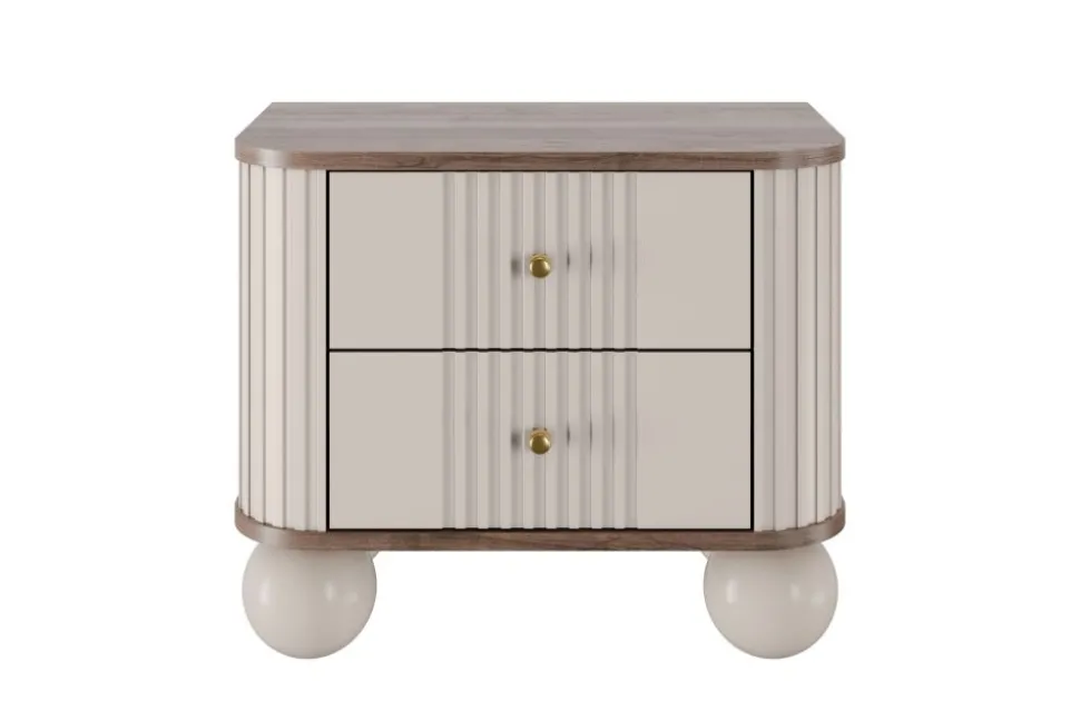2 x VESPER SZAFKA NOCNA 56 2SZ - cashmere mdf / orzech / złote uchwyty / nogi kule