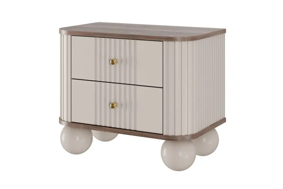 2 x VESPER SZAFKA NOCNA 56 2SZ - cashmere mdf / orzech / złote uchwyty / nogi kule