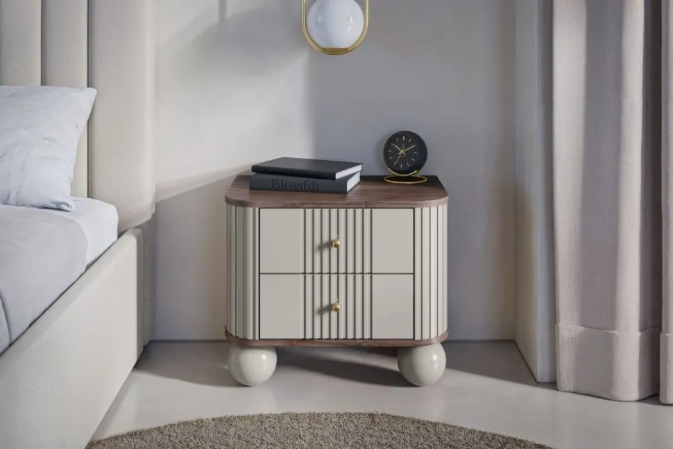 2 x VESPER SZAFKA NOCNA 56 2SZ - cashmere mdf / orzech / złote uchwyty / nogi kule