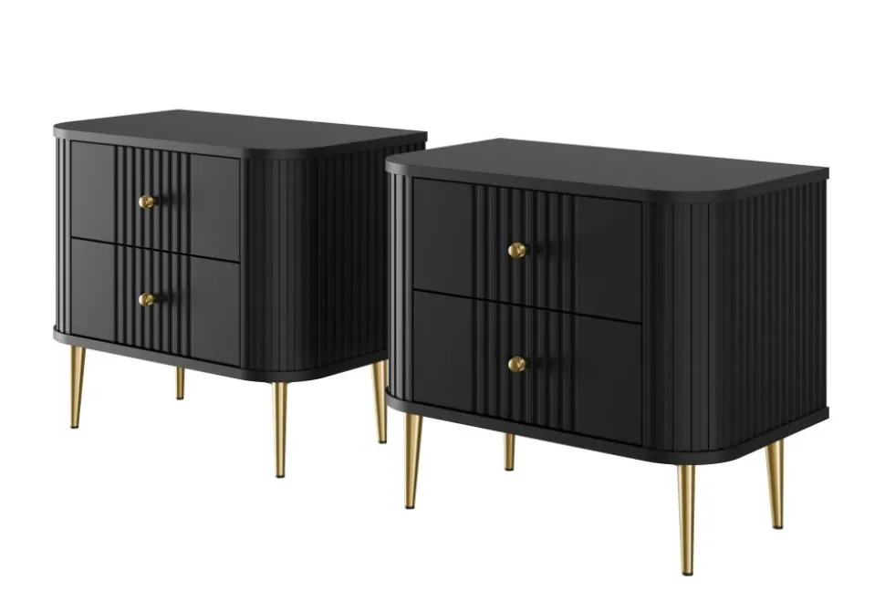 2 x VESPER SZAFKA NOCNA 56 2SZ - czarny mdf / czarny mdf / złote nogi