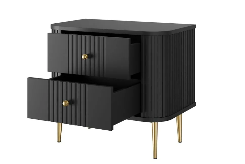 2 x VESPER SZAFKA NOCNA 56 2SZ - czarny mdf / czarny mdf / złote nogi