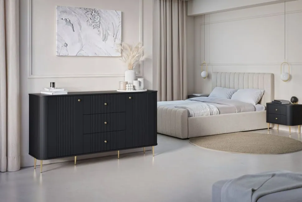 2 x VESPER SZAFKA NOCNA 56 2SZ - czarny mdf / czarny mdf / złote nogi
