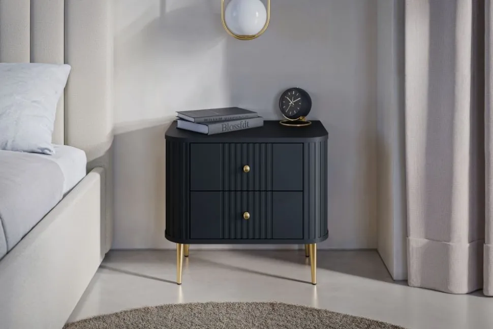 2 x VESPER SZAFKA NOCNA 56 2SZ - czarny mdf / czarny mdf / złote nogi