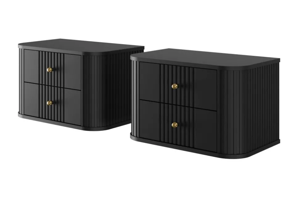 2 x VESPER SZAFKA NOCNA 56 2SZ - czarny mdf / czarny mdf / złote uchwyty / wisząca