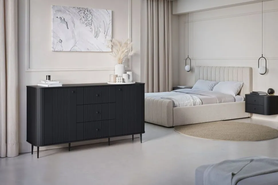 2 x VESPER SZAFKA NOCNA 56 2SZ - czarny mdf / czarny mdf / czarne uchwyty / wisząca