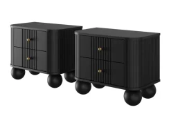 2 x VESPER SZAFKA NOCNA 56 2SZ - czarny mdf / czarny mdf / złote uchwyty / nogi kule