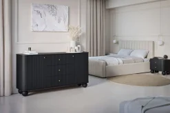 2 x VESPER SZAFKA NOCNA 56 2SZ - czarny mdf / czarny mdf / złote uchwyty / nogi kule
