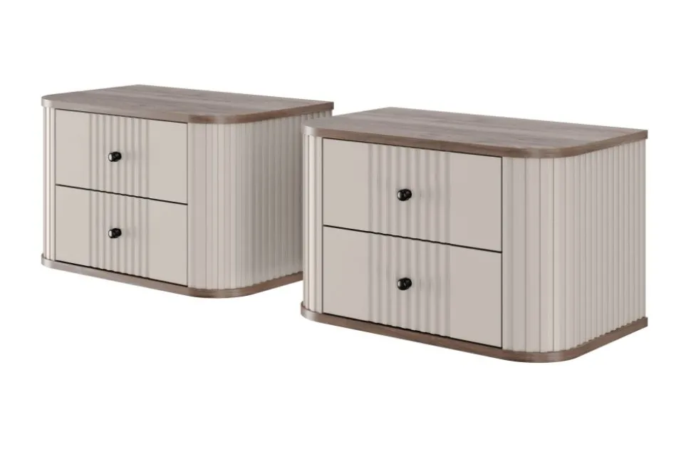 2 x VESPER SZAFKA NOCNA 56 2SZ - cashmere mdf / orzech / czarne uchwyty / wisząca