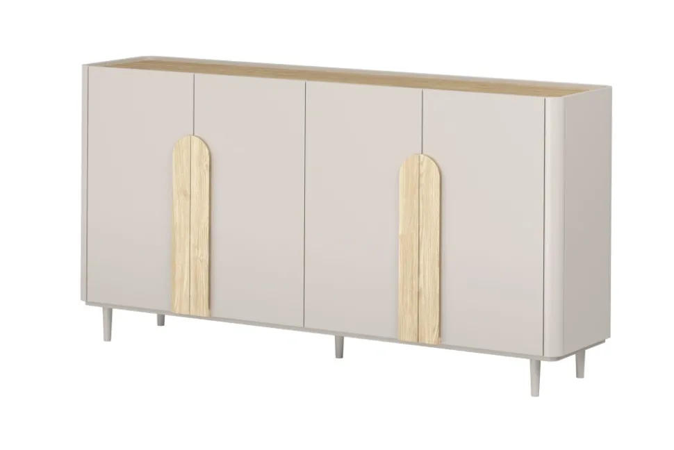 AMILIO KOMODA 200 4D - cashmere / dąb olejowany / uchwyty dąb jasny / nogi cashmere