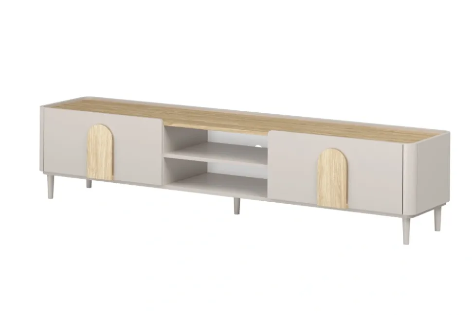 AMILIO RTV 220 1K1SZ - cashmere / dąb olejowany / uchwyty dąb jasny / nogi cashmere