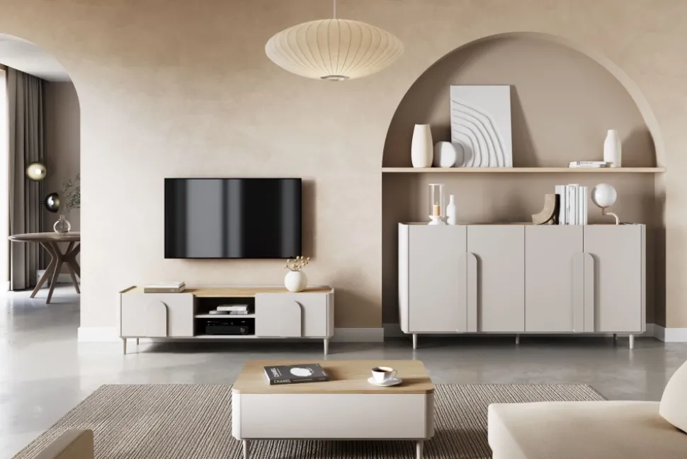 AMILIO RTV 170 1K1SZ - cashmere / dąb olejowany / uchwyty cashmere / nogi cashmere