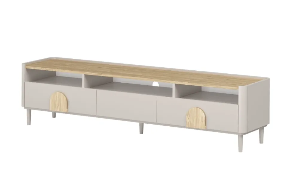 AMILIO RTV 200 1K2SZ - cashmere / dąb olejowany / uchwyty dąb jasny / nogi cashmere