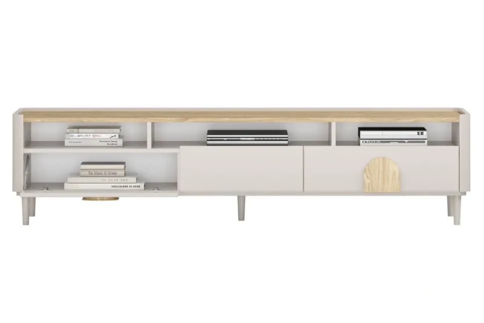 AMILIO RTV 200 1K2SZ - cashmere / dąb olejowany / uchwyty dąb jasny / nogi cashmere