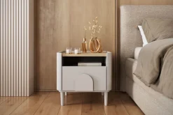 AMILIO SZAFKA NOCNA 50 1SZ - cashmere / dąb olejowany / uchwyty cashmere / nogi cashmere