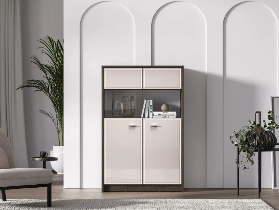 Avante 03 dąb windmill / MDF cashmere połysk - witryna 2D