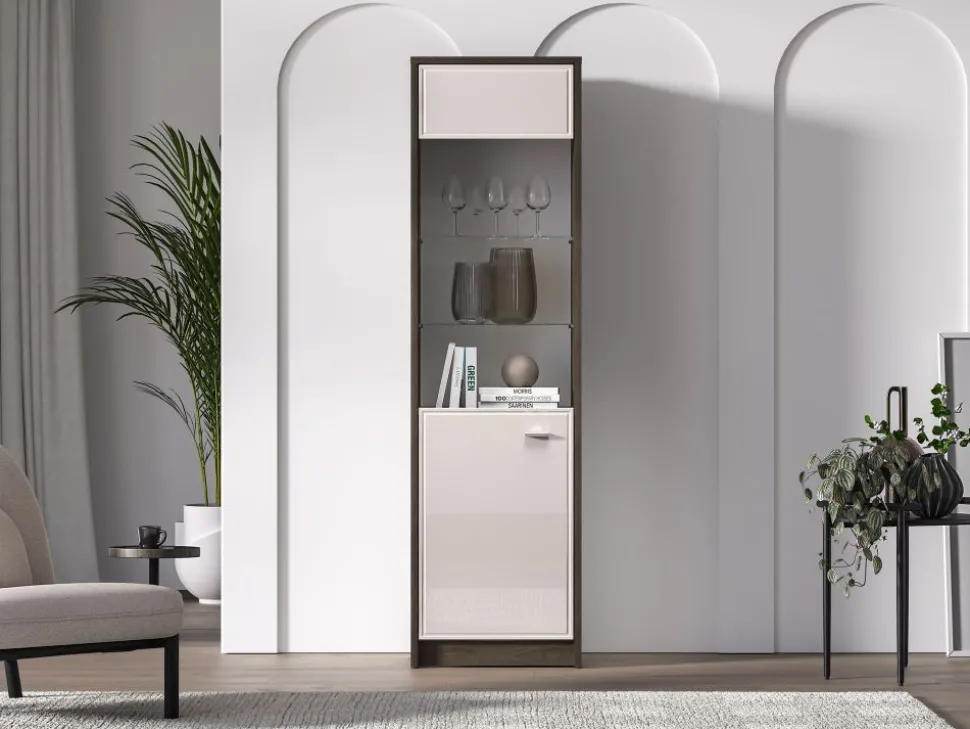 Avante 02 dąb windmill / MDF cashmere połysk - witryna 1DL/P