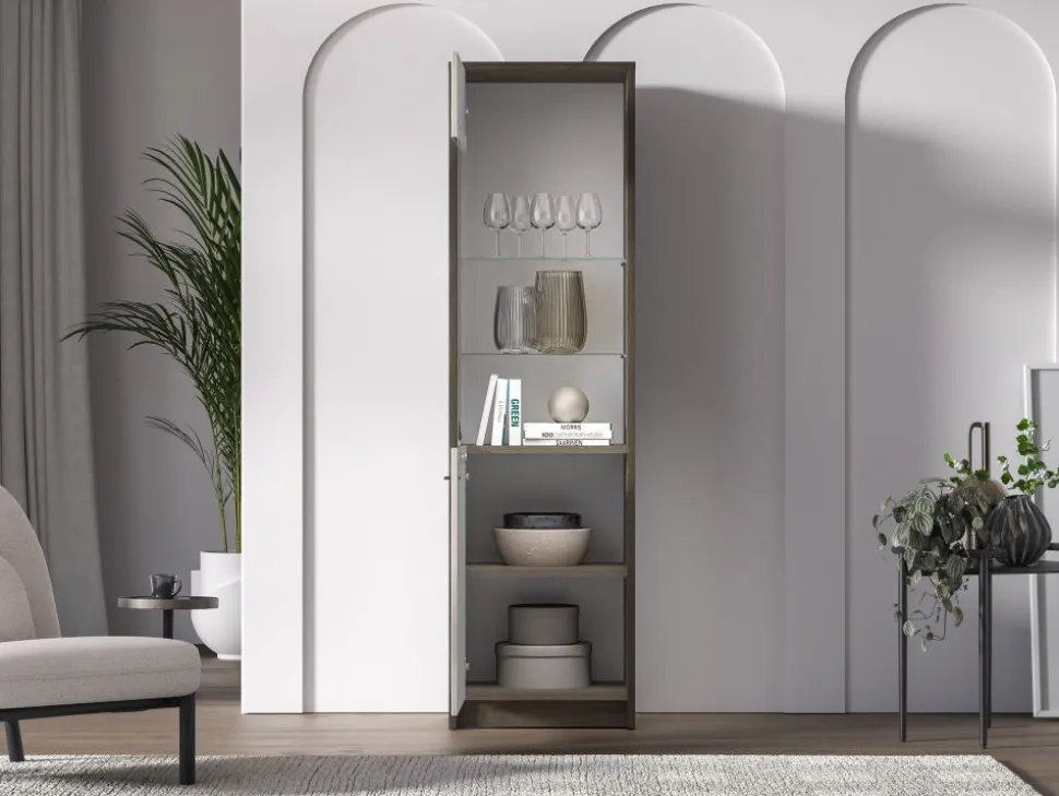 Avante 02 dąb windmill / MDF cashmere połysk - witryna 1DL/P