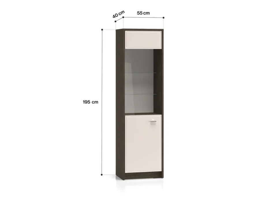 Avante 02 dąb windmill / MDF cashmere połysk - witryna 1DL/P