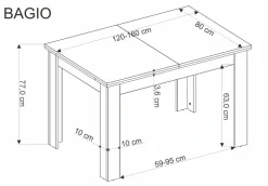BAGIO stół rozkładany 120-160/80 cm dąb artisan/czarny (2p=1szt)1 sztuka