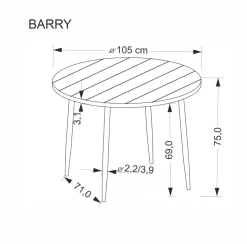 BARRY stół okrągły, blat - orzechowy, nogi - czarny (1p=1szt)1 sztuka