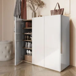 Biała komoda z półkami i oświetleniem LED Lenart Easy EA-03 3D