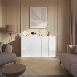 Biała komoda z półkami i oświetleniem LED Lenart Easy EA-01 5D