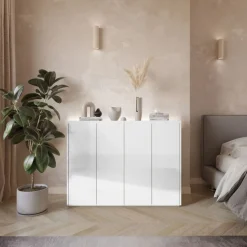 Biała komoda z półkami i oświetleniem LED Lenart Easy EA-02 4D