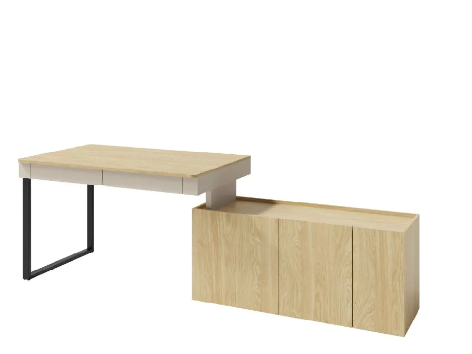 Biurko 130 cm z komodą do pokoju Luca LC10 beż piaskowy