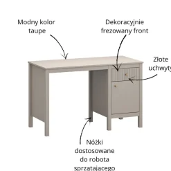 Biurko z szufladą i szafką lamele ryflowane kolor taupe KLEO KL-01