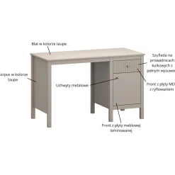 Biurko z szufladą i szafką lamele ryflowane kolor taupe KLEO KL-01