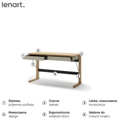 Biurko z szufladami Lenart OLLIE OL-06 dąb olejowany, kaszmir, czarny