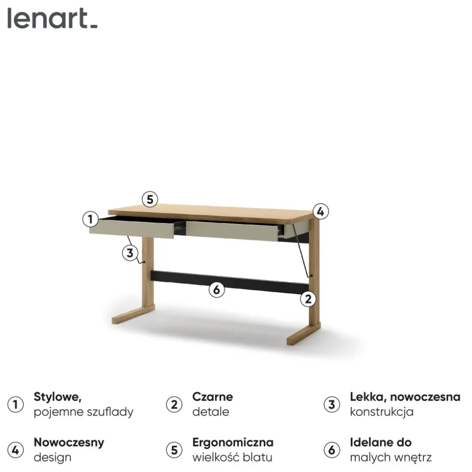 Biurko z szufladami Lenart OLLIE OL-06 dąb olejowany, kaszmir, czarny