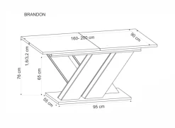 BRANDON stół rozkładany 160-200/90 cm dąb wotan/czarny (2p=1szt)1 sztuka