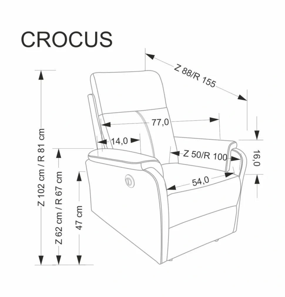 CROCUS fotel wypoczynkowy z funkcją elektrycznego rozkładania, popielaty (1p=1szt)1 sztuka
