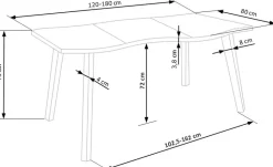 DICKSON stół rozkładany 120-180/80 cm, blat - naturalny, nogi - czarny (2p=1szt)1 sztuka