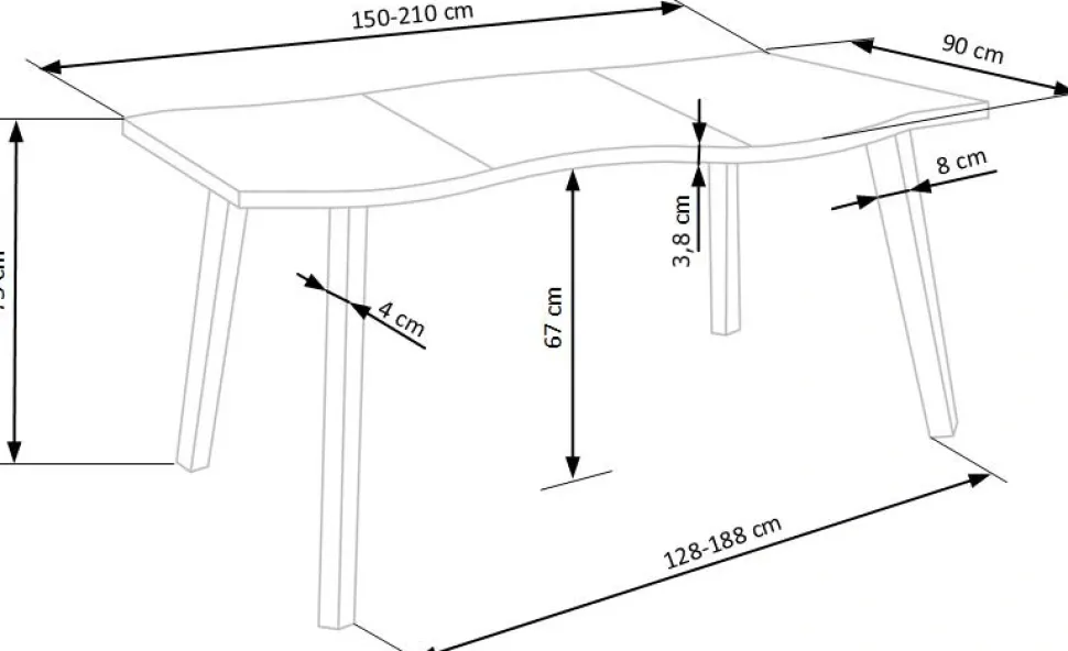 DICKSON stół rozkładany 150-210/90 cm, blat - naturalny, nogi - czarny (2p=1szt)1 sztuka