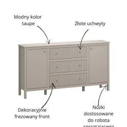 Duża komoda ryflowana, skandynawska kolor taupe lamele KLEO KL-03