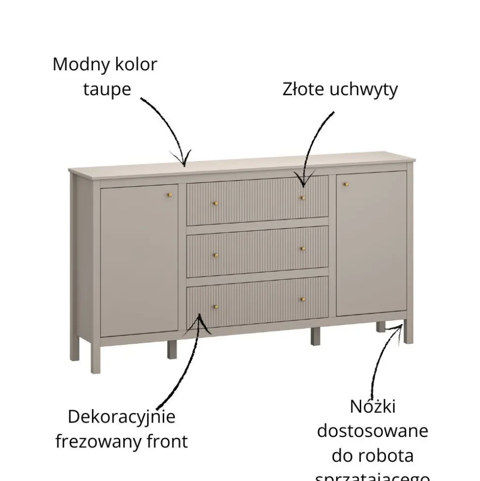 Duża komoda ryflowana, skandynawska kolor taupe lamele KLEO KL-03