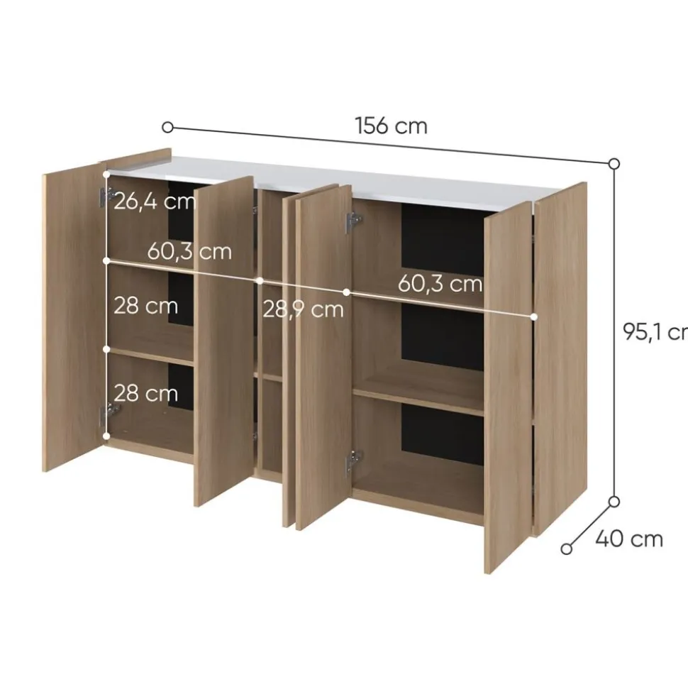 Duża komoda z półkami i oświetleniem LED dąb scandi Lenart Easy EA-01 5D