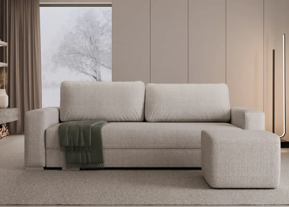 Duża sofa rozkładana z poduchami z pufą Hauss Hermes