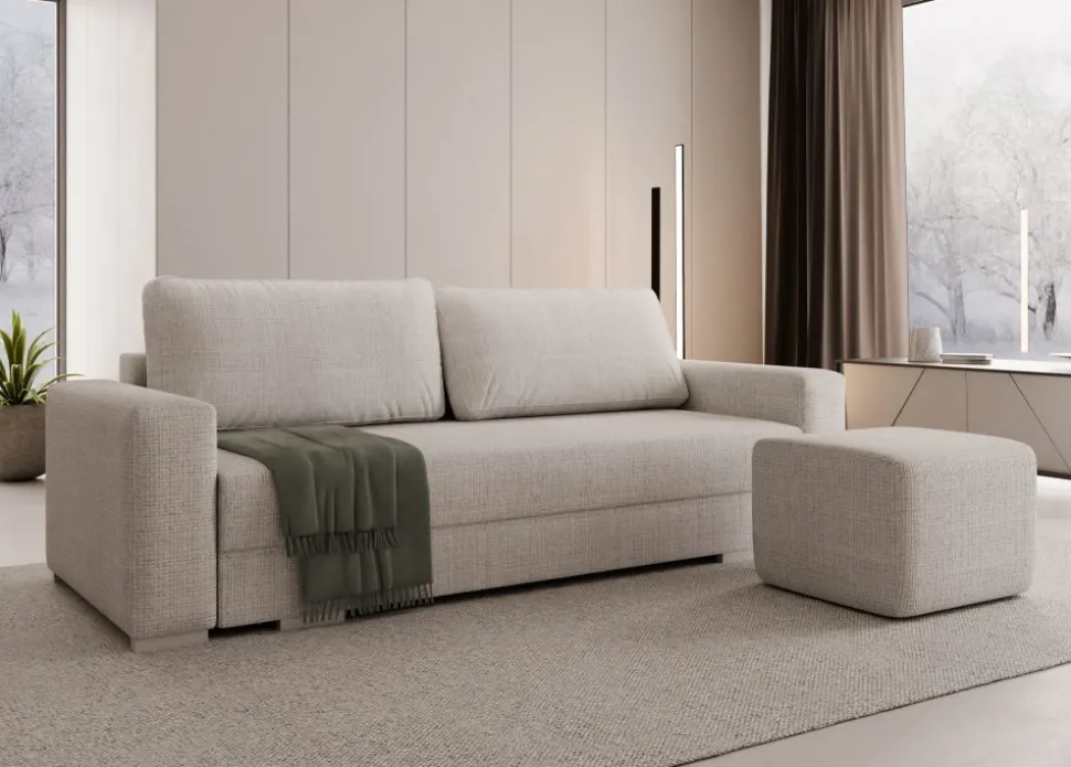 Duża sofa rozkładana z poduchami z pufą Hauss Hermes