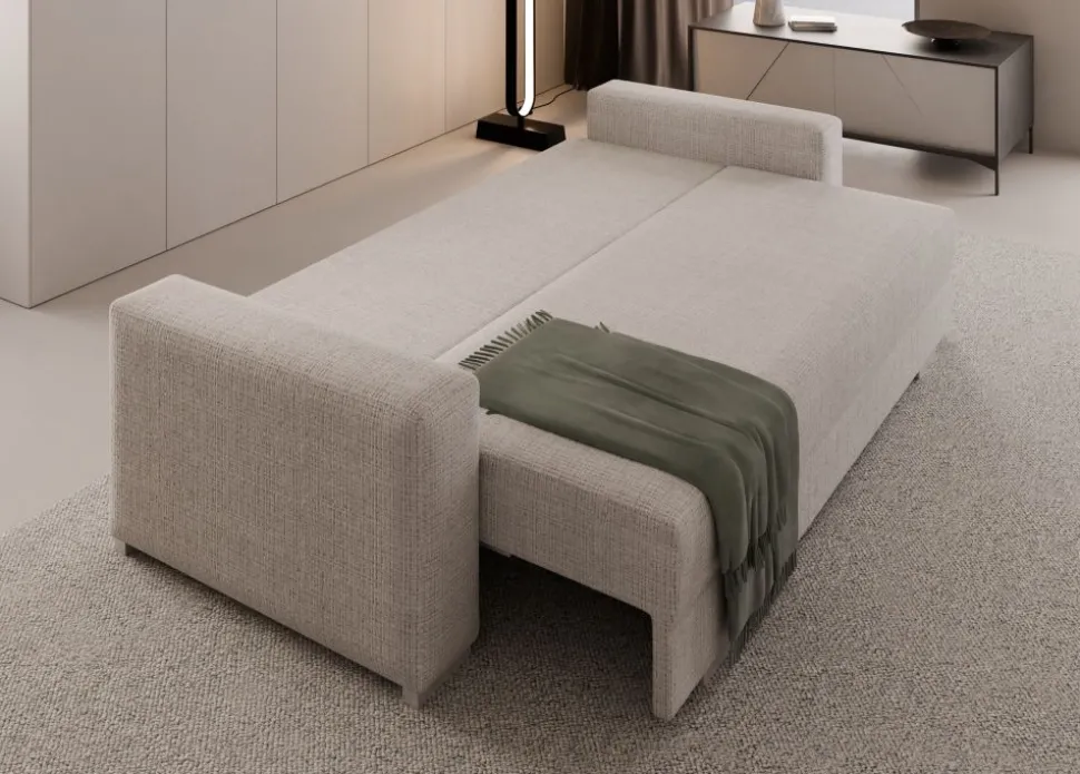 Duża sofa rozkładana z poduchami z pufą Hauss Hermes